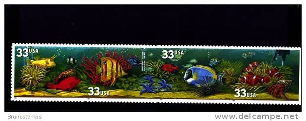 UNITED STATES - 1999  FISHES  STRIP  MINT NH - 3. 1981-...