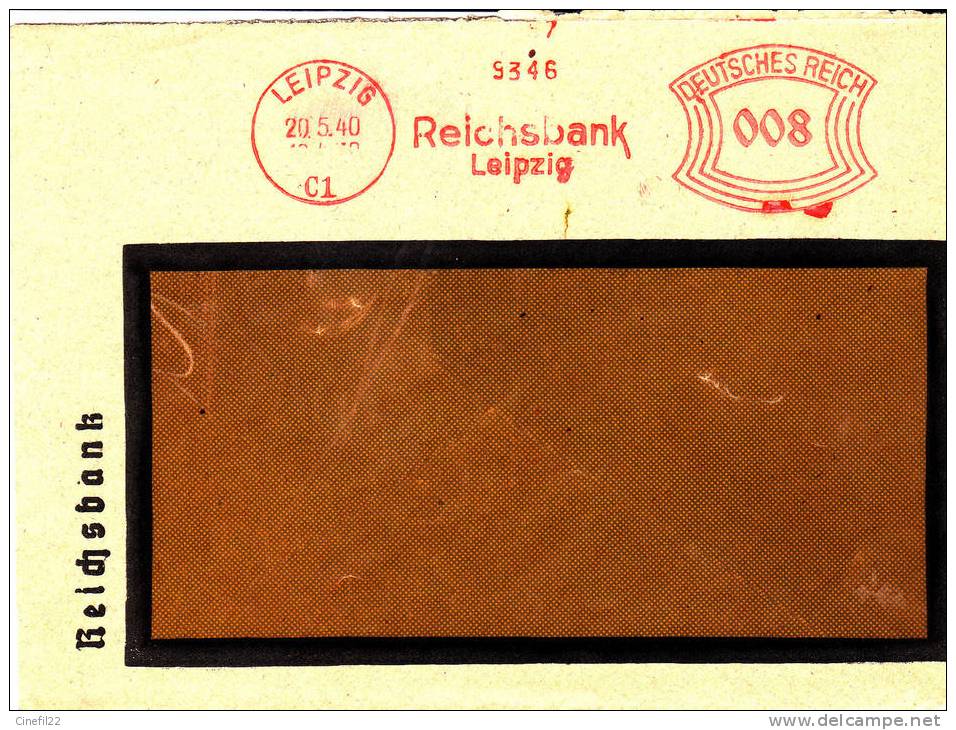 Allemagne / Germany, EMA 1940, Reichsbank, Banque, Empire, Lepizig (sur Enveloppe Complète) - Machines à Affranchir (EMA)