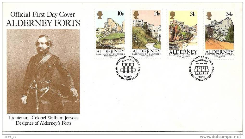 Enveloppe Fdc Alderney, Aurigny, Fortifications, William Jervois - Alderney