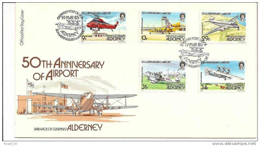 Enveloppe Fdc Alderney, Aurigny, Aéroport D'alderney, Avions, De Havilland, Hélicoptère... - Alderney