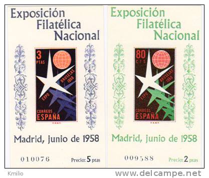 Edifil 1222-3** 1958 Exposición Filatélica Nacional Hojitas Serie Completa En Nuevo Sin Fijasellos - Nuevos