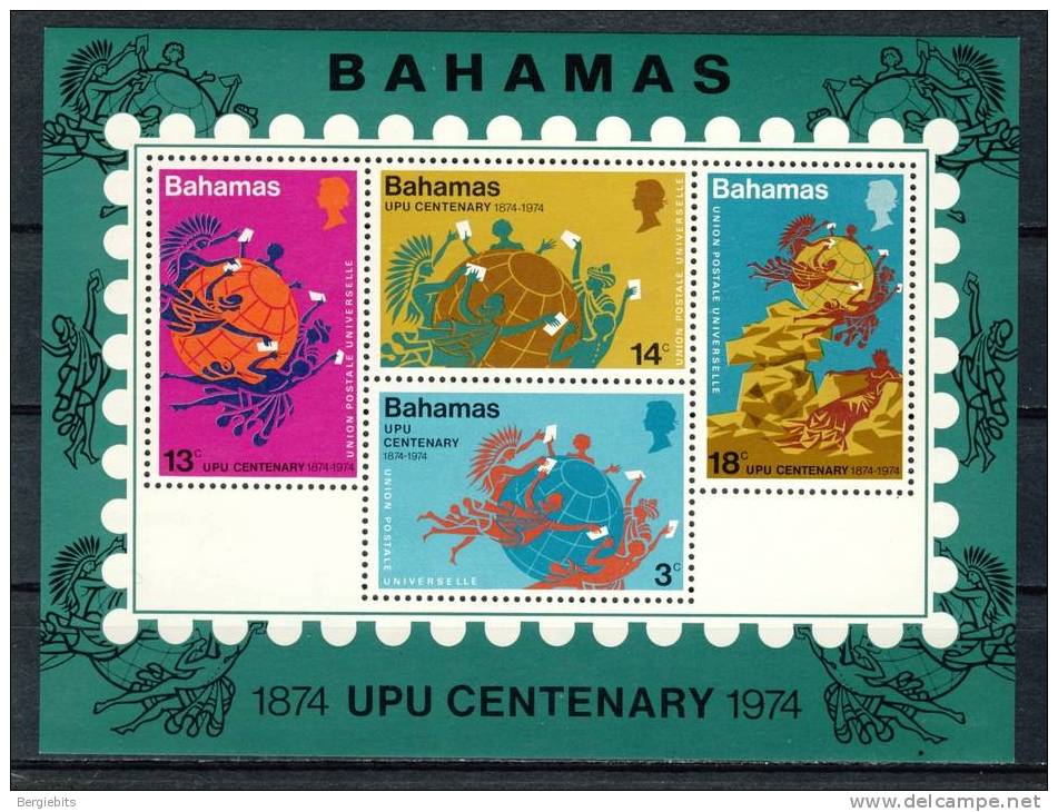 1974 Bahamas MNH Complete Souvenir Sheet Of 4 Stamps Of  U.P.U. - Bahamas (1973-...)