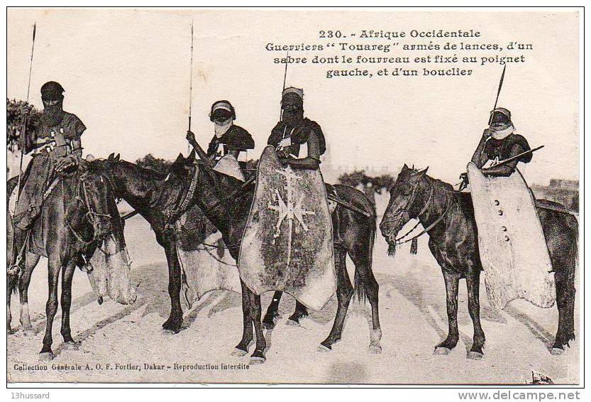 Carte Postale Ancienne Afrique Occidentale, Soudan - Guerriers Touareg Armés De Lances, Sabre Et Bouclier - Fortier - Sudan