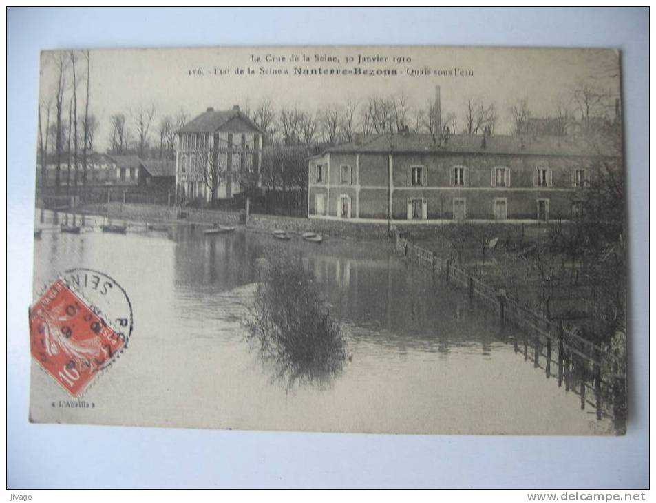 Etat De La Seine à NANTERRE-BEZONS  :  Quais Sous L'eau  1910 - Bezons