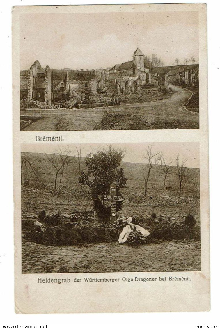 Cpa BREMENIL Ruines Et Tombe HELDENGRAB Wurttemberger Olga Dragoner 58 Ed Knecht Tampon Allemand - Cimiteri Militari