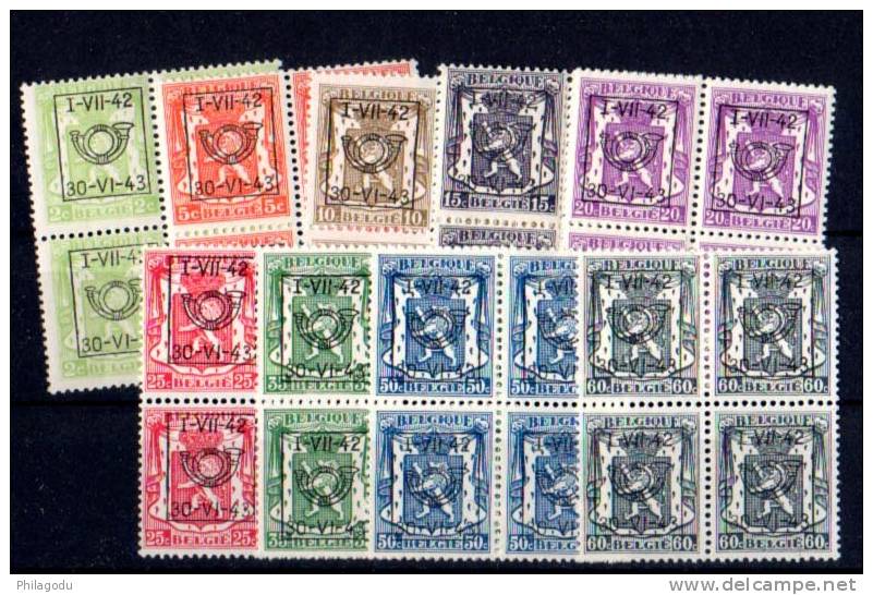 1942 Préoblitéré En Blocs De 4 ++  Cote 76 € Neuf Sans Charnière ++  Postfrich ++  Mint N.H.  ++ - Typo Precancels 1936-51 (Small Seal Of The State)