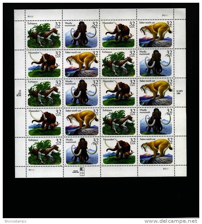 UNITED STATES - 1996  PREHISTORIC  ANIMALS  SHEETLET MINT NH - 1981-...