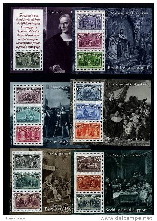 UNITED STATES - 1992  CHRISTOPHER COLUMBUS  SET OF SIX  MS  MINT NH - 3. 1981-...