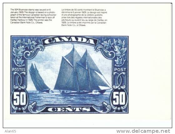 Canada 1982 International Philatelic Youth Exhibition, 1929 50-cent Bluenose Stamp Image On Postcard, - Francobolli (rappresentazioni)