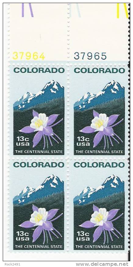 US Scott 1711- Plate Block Of 4 - Colorado Statehood - 13 Cent - Mint Never Hinged - Numéros De Planches