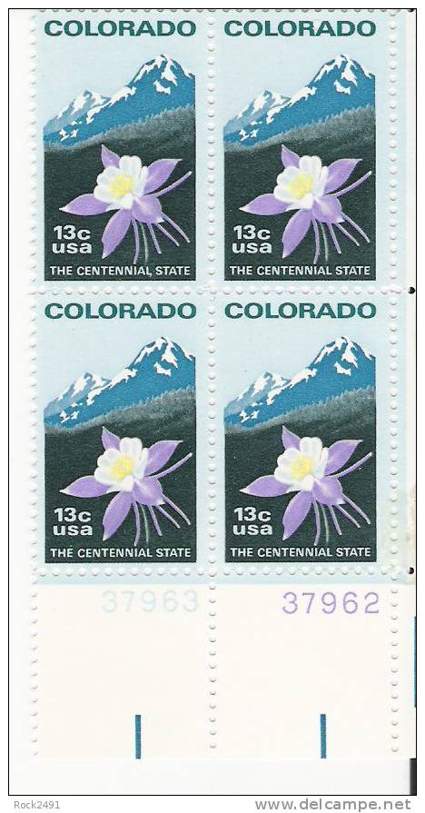 US Scott 1711- Plate Block Of 4 - Colorado Statehood - 13 Cent - Mint Never Hinged - Números De Placas