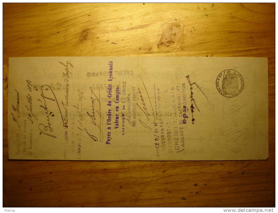 ANCIEN CHEQUE MANDAT LETTRE DE CHANGE 30 JUILLET 1896 - BOUCHE FORGES ACIERIES SAINT CHAMOND COUTELLERIE THIERS - Bills Of Exchange