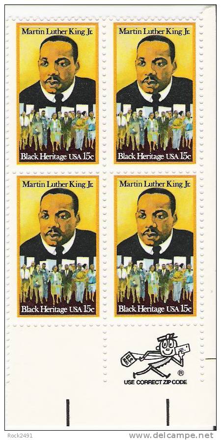 US Scott 1771 - Zip Block Of 4 - Martin Luther King 15 Cent - Mint Never Hinged - Hojas Bloque