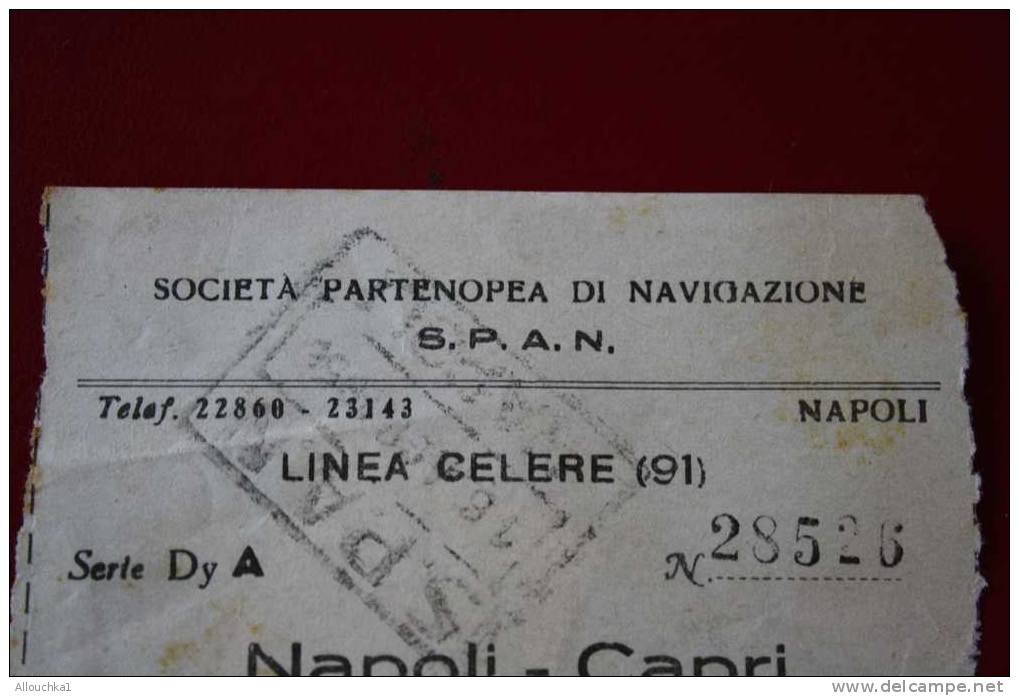 1955-TITRE TRANSPORT-EMBARQUEMENT-PARTENOPEA DI NAVIGAZIONE-LINEA-NAPOLI - CAPRI + ROCE ROSSA ITALIA-CROIX ROUGE ITALIE - Europa
