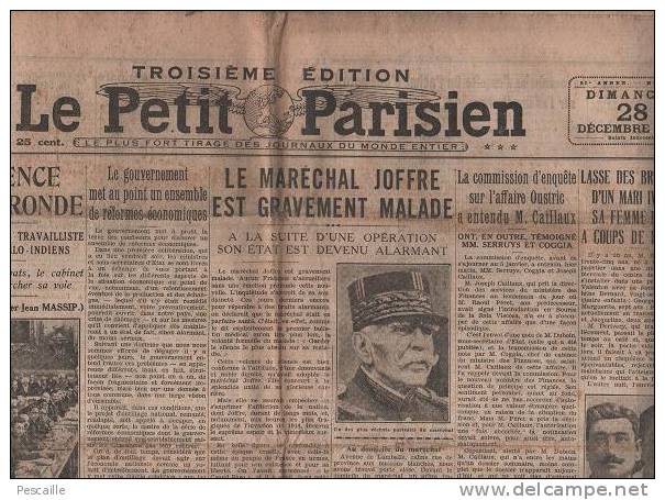 LE PETIT PARISIEN 28/12/1930 - INDE - JOFFRE - CAILLAUX - CECILE SOREL - RUEIL - NICOLE 47 - ROUMANIE BRATIANO - NANTES - Le Petit Parisien