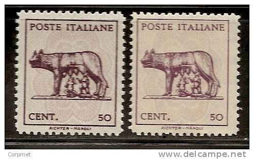 ITALIA - 1944  LUPA CAPITOLINA - 2 STAMPS - 1 FONDO DI SECUREZA In BRUNO - Sassone # 515 - 515Ai - Yvert # 451 - MINT - Mint/hinged