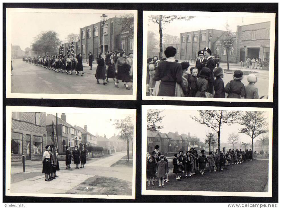 SCOUT -  RARE *** PARADE GIRL GUIDES In 1952 ENGLAND - HANDSWORTH ( BIRMINGHAM ) *** 4 X VINTAGE PHOTO  !!! - Scoutisme