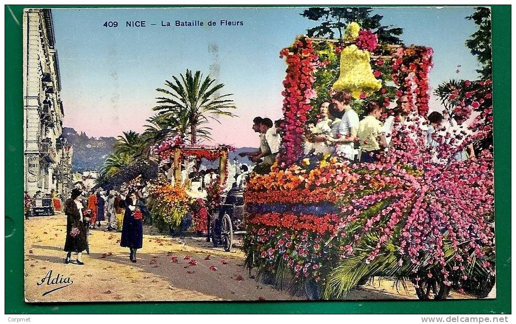 NICE - LA BATAILLE DE FLEURS - 1937 POSTCARD Sent To CALIFORNIA - Marchés, Fêtes