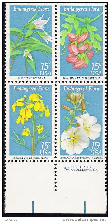 US Scott 1786a (1783 1784 1785 1786) - Copyright Block Of 4 - Endangered Flora 15 Cent - Mint Never Hinged - Blocks & Sheetlets