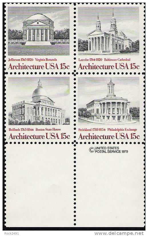 US Scott 1782a (1779 1780 1781 1782) - Copyright Block Of 4 - American Architecture 15 Cent - Mint Never Hinged - Andere & Zonder Classificatie