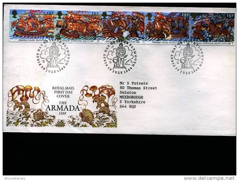 GREAT BRITAIN - 1988  THE ARMADA   FIRST DAY COVER - 1981-1990 Em. Décimales