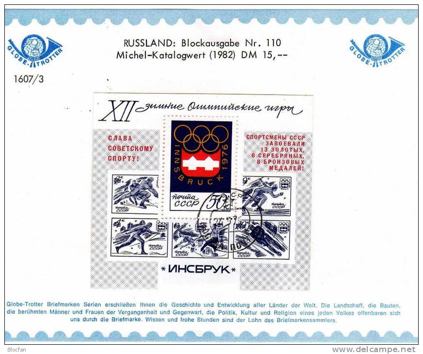 Block 110 + 4449 O Erfolge Der Sowjetunion Bei Den Olympischen Winterspiele Innsbruck 18€ - Lettres & Documents