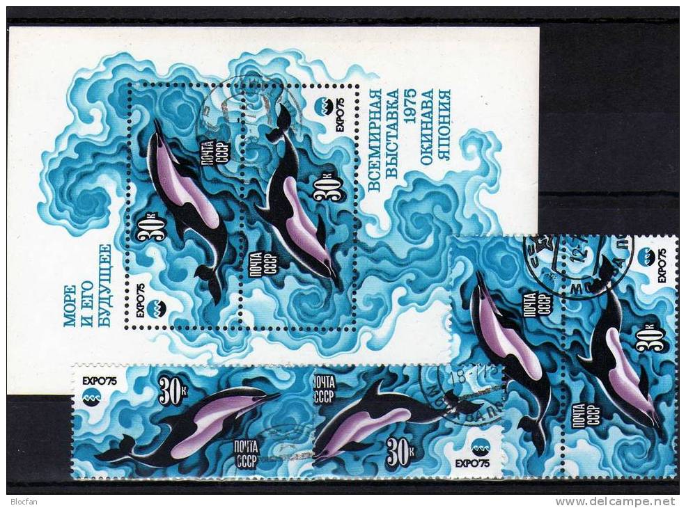 Block 106 + 4382/3 O Sowjetunion EXPO 1975 In Okinawa ( Japan ) Delphine 3€ - Dolphins