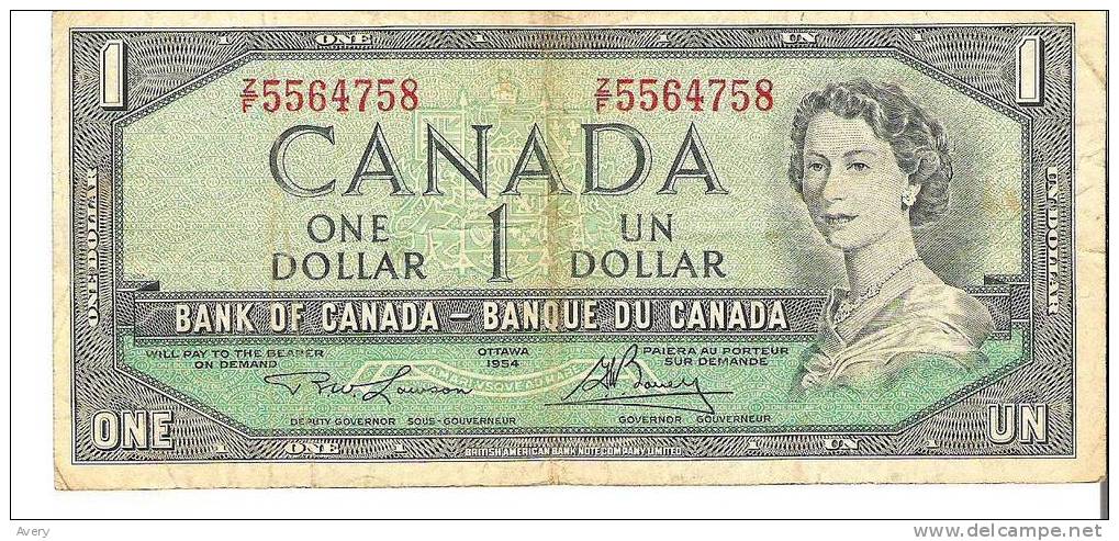 $1.00 Bank Note Prairie Scene On Back 1954 - Canada