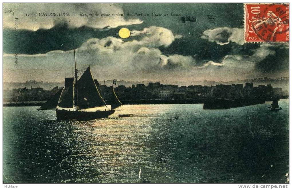 CHERBOURG BARQUE DE PECHE AU CLAIR DE LUNE - Cherbourg