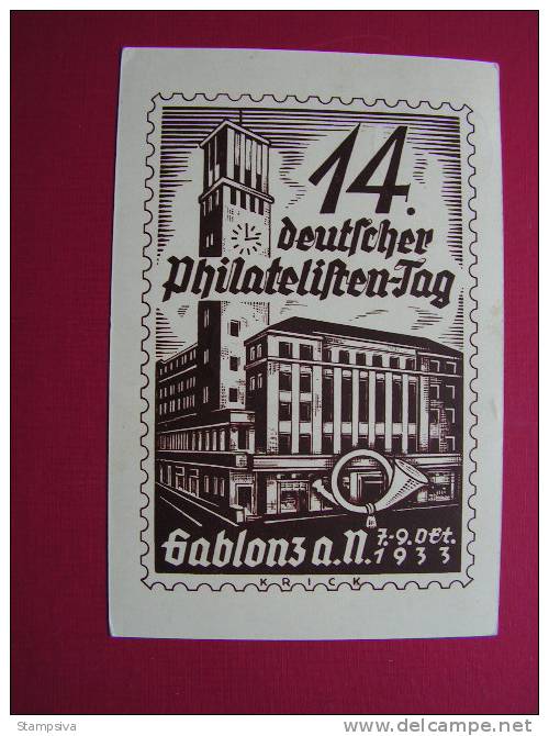 == CSR 1933 , Philatelistetag Gablonz Jablonec  , Heimtabeleg SST - Covers & Documents