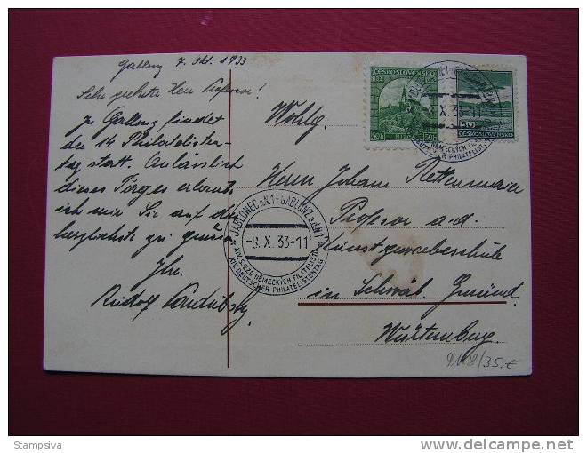 == CSR 1933 , Philatelistetag Gablonz Jablonec  , Heimtabeleg SST - Covers & Documents