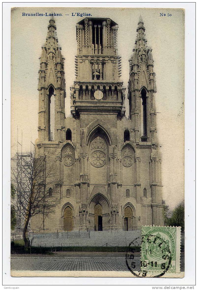 Q1 - BELGIQUE - BRUXELLES-LAEKEN - L'église  (1906 - CARTE PRECURSEUR - Scan Du Verso) - Laeken