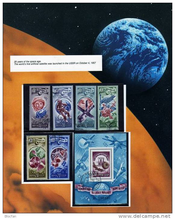 Block 122 + 4648/4 + Gedenkblatt O 20 Jahre Welraumfahrt 1. Satellit Sputnik Sowjetunion 32€ - FDC