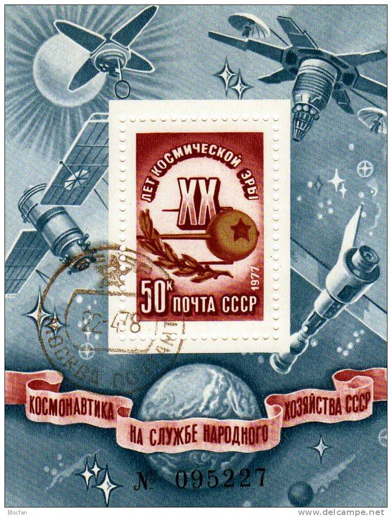 Block 122 + 4648/4 + Gedenkblatt O 20 Jahre Welraumfahrt 1. Satellit Sputnik Sowjetunion 32€ - FDC