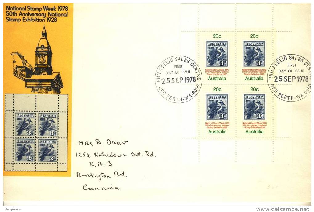 1978 Australia National Stamp Week 50th Anniversary Souvenir Sheet On FDC, Large Cover! - Brieven En Documenten