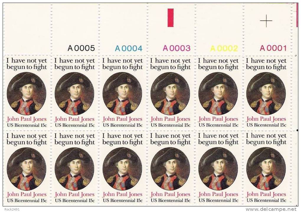 US Scott 1789 - Plate Block Of 12 A00001 - A00005 Top  - John Paul Jones 15 Cent - Mint Never Hinged - Plate Blocks & Sheetlets