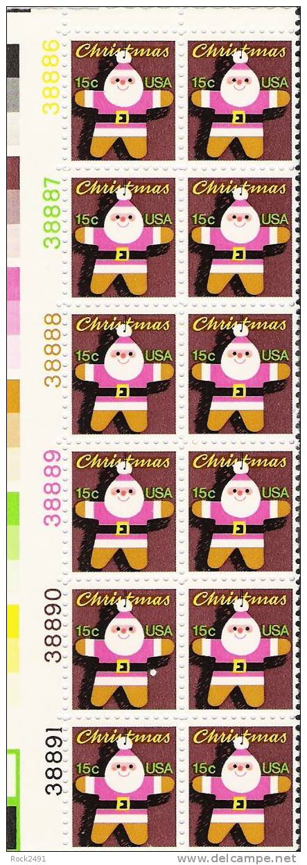 US Scott 1800 - Plate Block Of 12 (left) - Christmas 1979 Santa Claus 15 Cent - Mint Never Hinged - Plattennummern