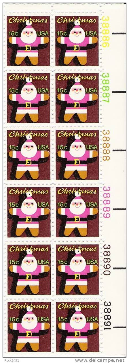 US Scott 1800 - Plate Block Of 12 (right) - Christmas 1979 Santa Claus 15 Cent - Mint Never Hinged - Plattennummern