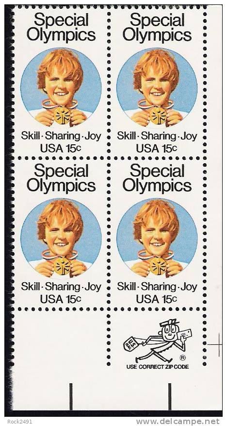 US Scott 1788 - Zip Block Of 4 - Special Olympics 15 Cent - Mint Never Hinged - Blocs-feuillets