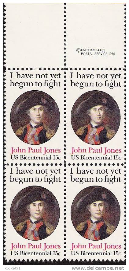 US Scott 1789 - Copyright Block Of 4 - John Paul Jones 15 Cent - Mint Never Hinged - Hojas Bloque