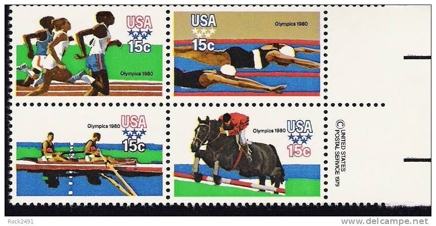 US Scott 1794a (1791 1792 1793 1794) - Copyright Block Of 4 - 1980 Summer Olympics 15 Cent - Mint Never Hinged - Blokken & Velletjes