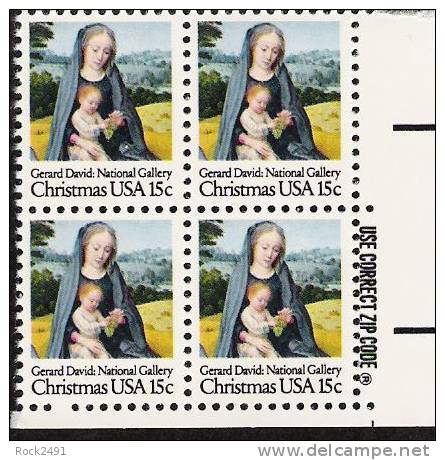 US Scott 1799 - Zip Block Of 4 - Christmas 1979 Virgin And Child 15 Cent - Mint Never Hinged - Blocs-feuillets