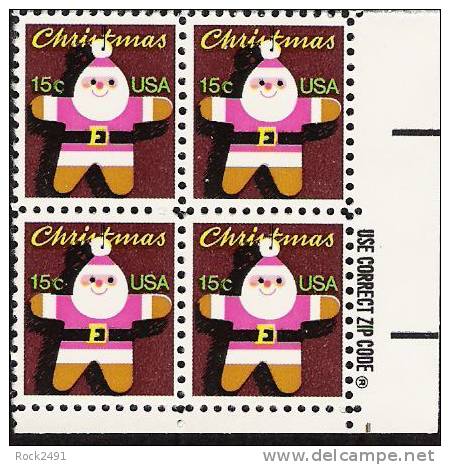 US Scott 1800 - Zip Block Of 4 - Christmas 1979 Santa Claus 15 Cent - Mint Never Hinged - Blocs-feuillets