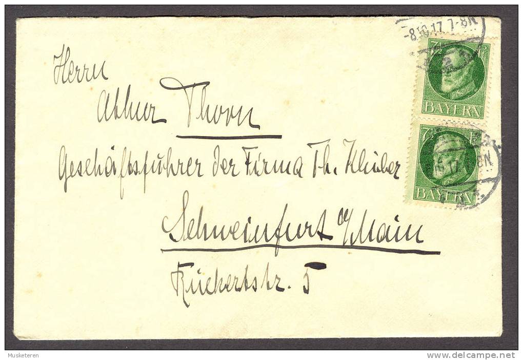 Bayern King König Ludwig III In Vert Pair 1917 Cover To Schweinfurt Am Main - Lettres & Documents