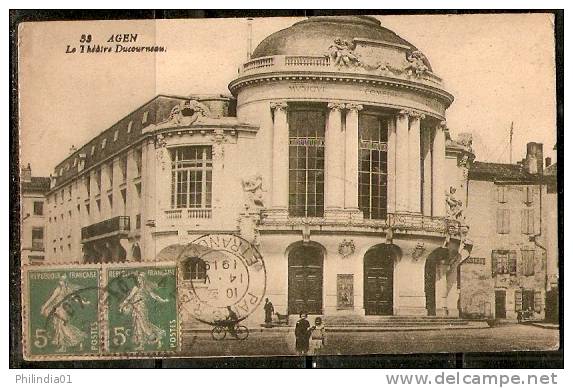 France 1919 AGEN -La Theatre Ducourneau View Card To India As Per Scan # A01541-14 - Unclassified