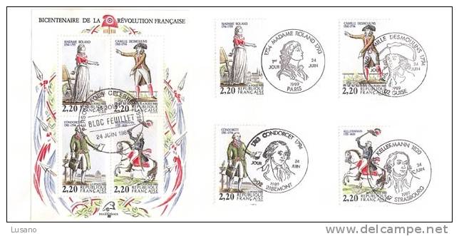 Env. Avec BF 10 + YT 2592 à 2595 Chacun Avec Son TàD 1er Jour - French Revolution