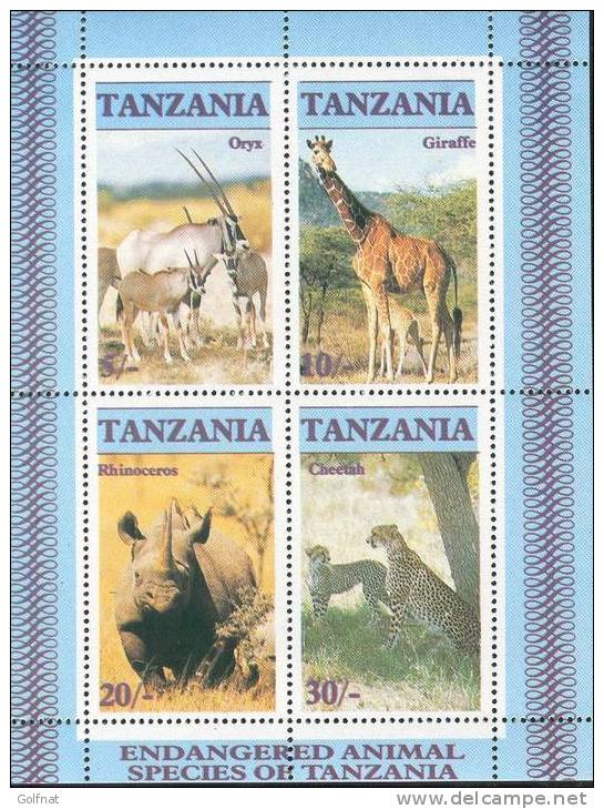 TANZANIE BLOC ANIMAUX ORYX GIRAFE RHINOCEROS  CHEETAH - Jirafas