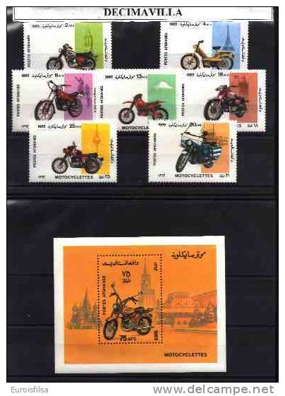 AFGHANISTAN, 1985, 1249/55 + HB 68, MOTOS - Motorfietsen