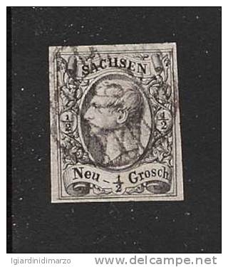 SACHSEN (Sassonia) - 1855 - Valore Usato Da 1/2 N. Grigio, Effigie Di Giovanni I° - In Ottime Condizioni - Saxe