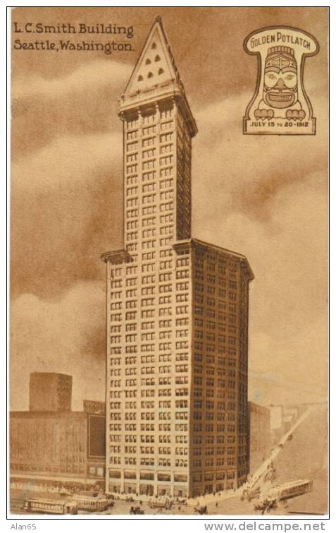 Golden Potlatch 1912 Seattle Celebration, Smith Tower Seattle Washington 1912 Vintage Postcard - Seattle